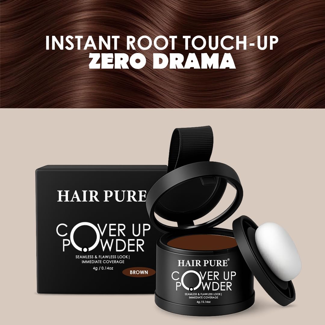 Hair Pure Cover-Up Hair Powder Brown 4g – Instant Grey Root & Bald Spot Coverage, Natural Hair Thickening & Volume Powder