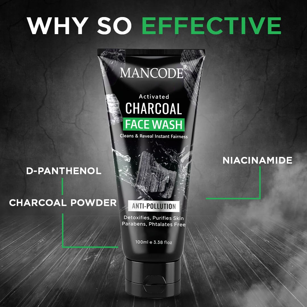 Activated Charcoal Face Wash 100ml | Deep Cleansing Face Wash for Men | Oil Control & Anti-Acne Cleanser | Unclogs Pores & Refreshes Skin