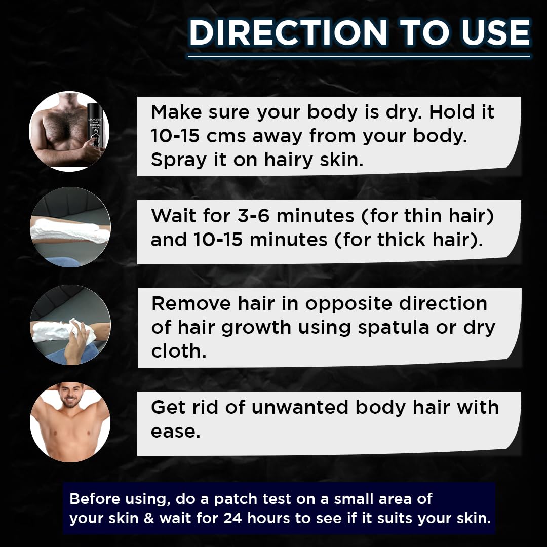 Hair Removal Foam Spray (200ml) | Painless Fast-Acting 3–6 Min Hair Removal for Men – Smooth Skin for Body, Chest, Back & Intimate Areas