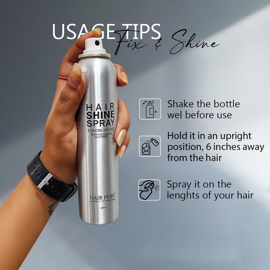 Hair Shine Spray Keratin Infused 200ml | Instant Gloss & Anti-Frizz Hair Spray | Non-Greasy Natural Shine Finish | Smooth & Silky Hair Styling Spray – 200 ml