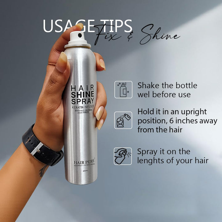 Hair Shine Spray Keratin Infused 200ml | Instant Gloss & Anti-Frizz Hair Spray | Non-Greasy Natural Shine Finish | Smooth & Silky Hair Styling Spray – 200 ml
