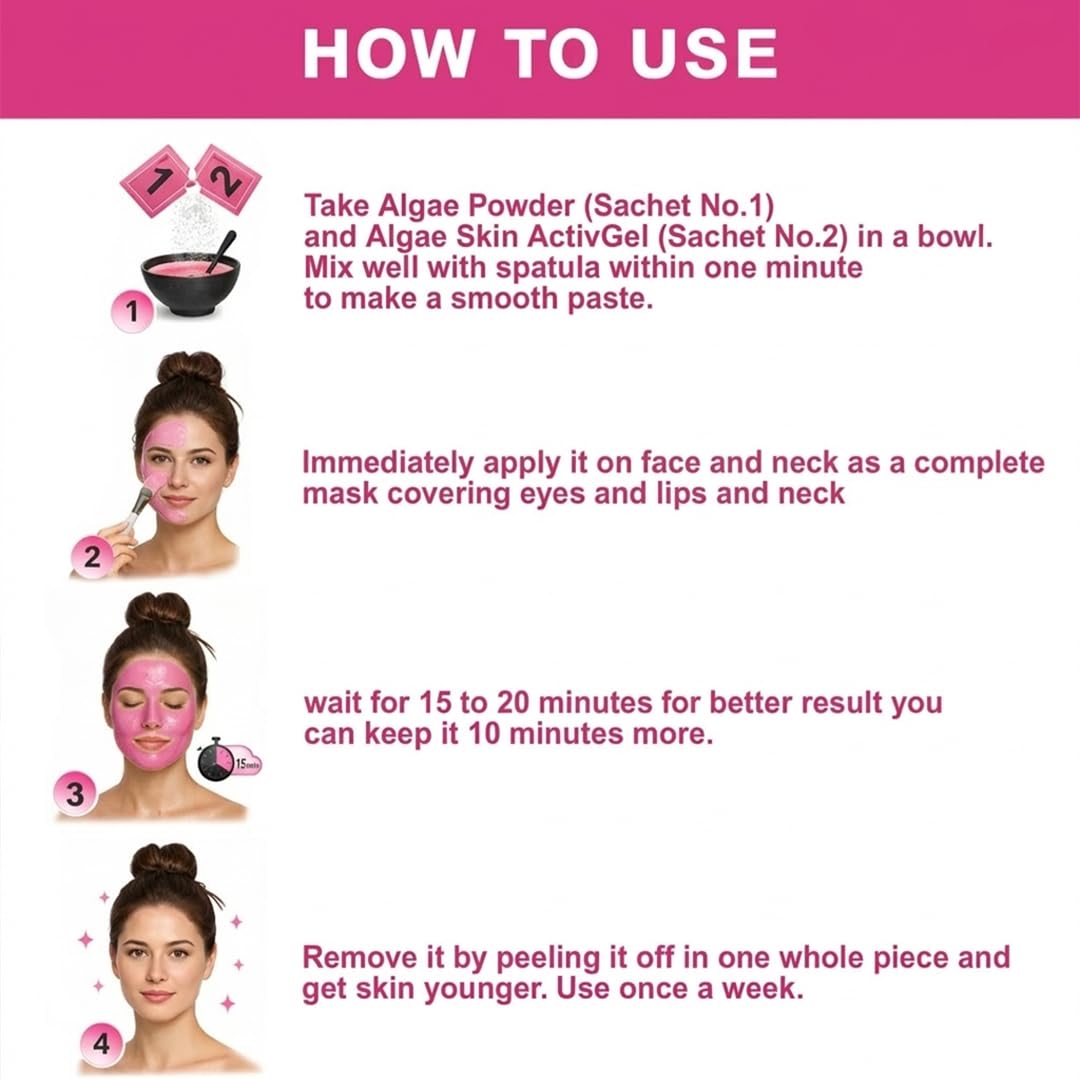Age Defence Algae Peel-Off Mask Kit for All Skin Types | Professional Facial Treatment | Hydrating &Nourishing Skin Care | Powder 25g + Gel 75ml