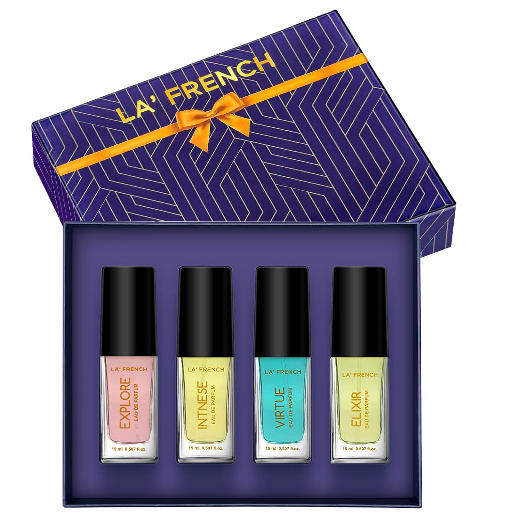 Purple Perfume Gift Set for Men & Women 4x15ml | Elixir Explore Intense Virtue | Long Lasting Mini Eau De Parfum Set | Luxury Unisex Fragrance Gift Pack