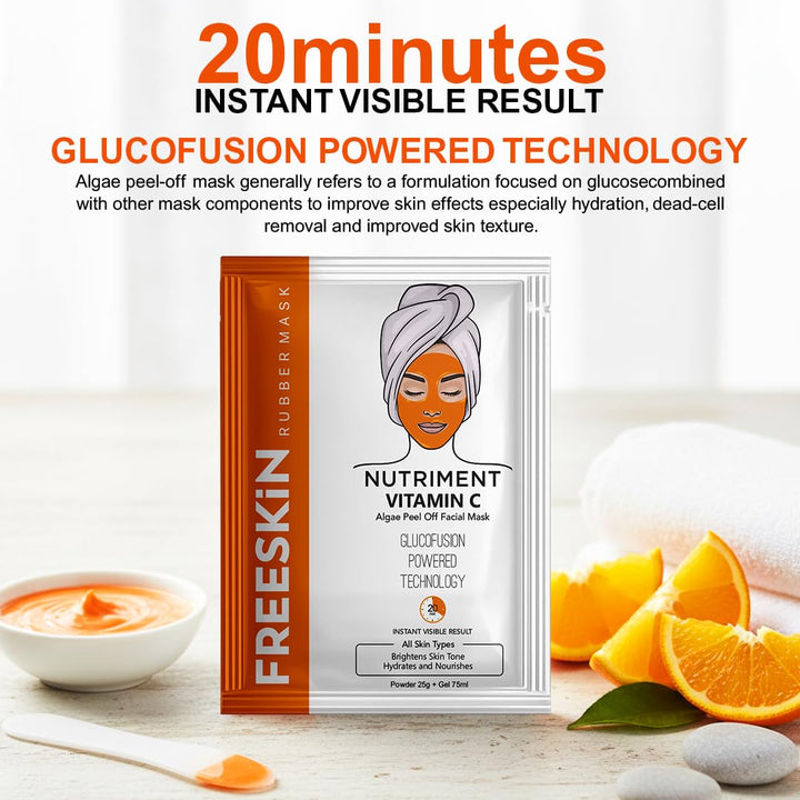 Vitamin C Algae Peel Off Facial Mask Kit | Brightens Skin Tone, Hydrates &; Nourishes | Suitable for All Skin Types | Powder 25g + Gel 75ml