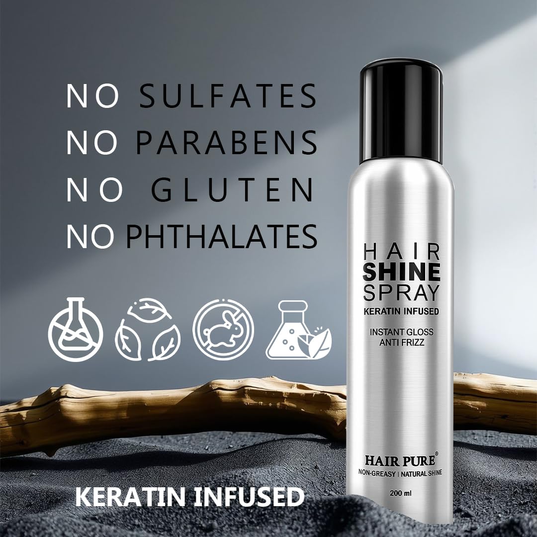 Hair Shine Spray Keratin Infused 200ml | Instant Gloss & Anti-Frizz Hair Spray | Non-Greasy Natural Shine Finish | Smooth & Silky Hair Styling Spray – 200 ml