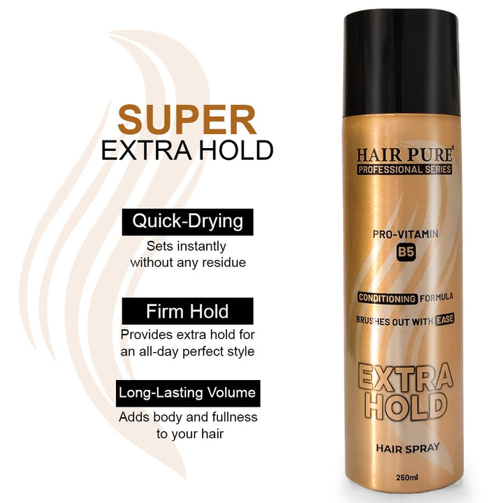 Extra Hold Hair Spray 250ml | Long Lasting Hair Styling Spray | Strong Hold & Easy Brush Out Formula | Pro-Vitamin B5 Hair Spray