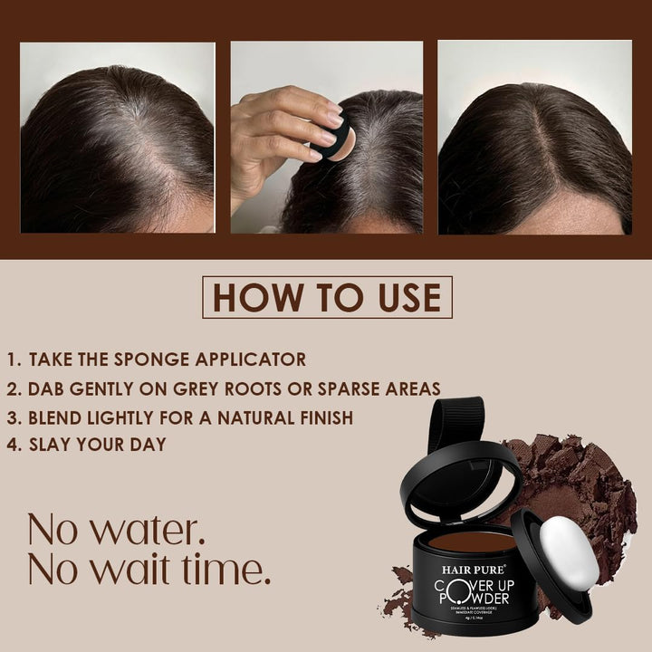 Hair Pure Cover-Up Hair Powder Brown 4g – Instant Grey Root & Bald Spot Coverage, Natural Hair Thickening & Volume Powder