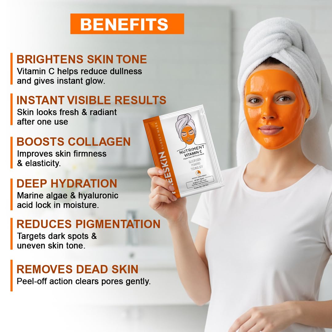 Vitamin C Algae Peel Off Facial Mask Kit | Brightens Skin Tone, Hydrates &; Nourishes | Suitable for All Skin Types | Powder 25g + Gel 75ml