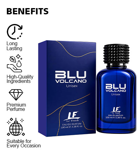 La French Blu Volcano Perfume for Men & Women 100ml | Premium Long-Lasting Unisex Fragrance with Vanilla, Amber & Warm Spicy Notes promises