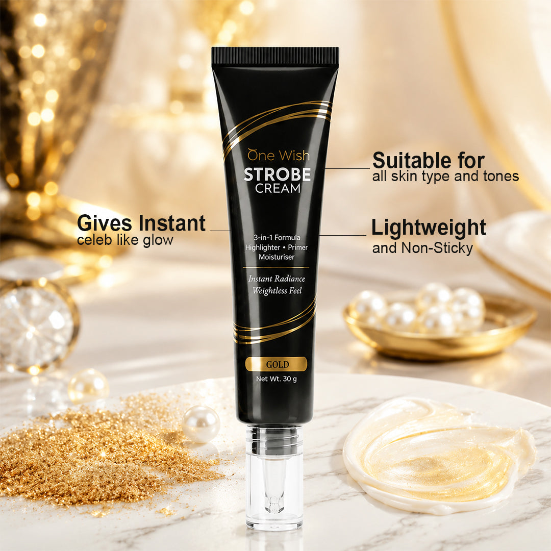 One Wish Strobe Cream Gold, 30g | 3-in-1 Primer, Highlighter & Moisturizer | Illuminating Makeup Base | Instant Radiance & Dewy Glazed Glow | Lightweight Formula | For All Skin Types