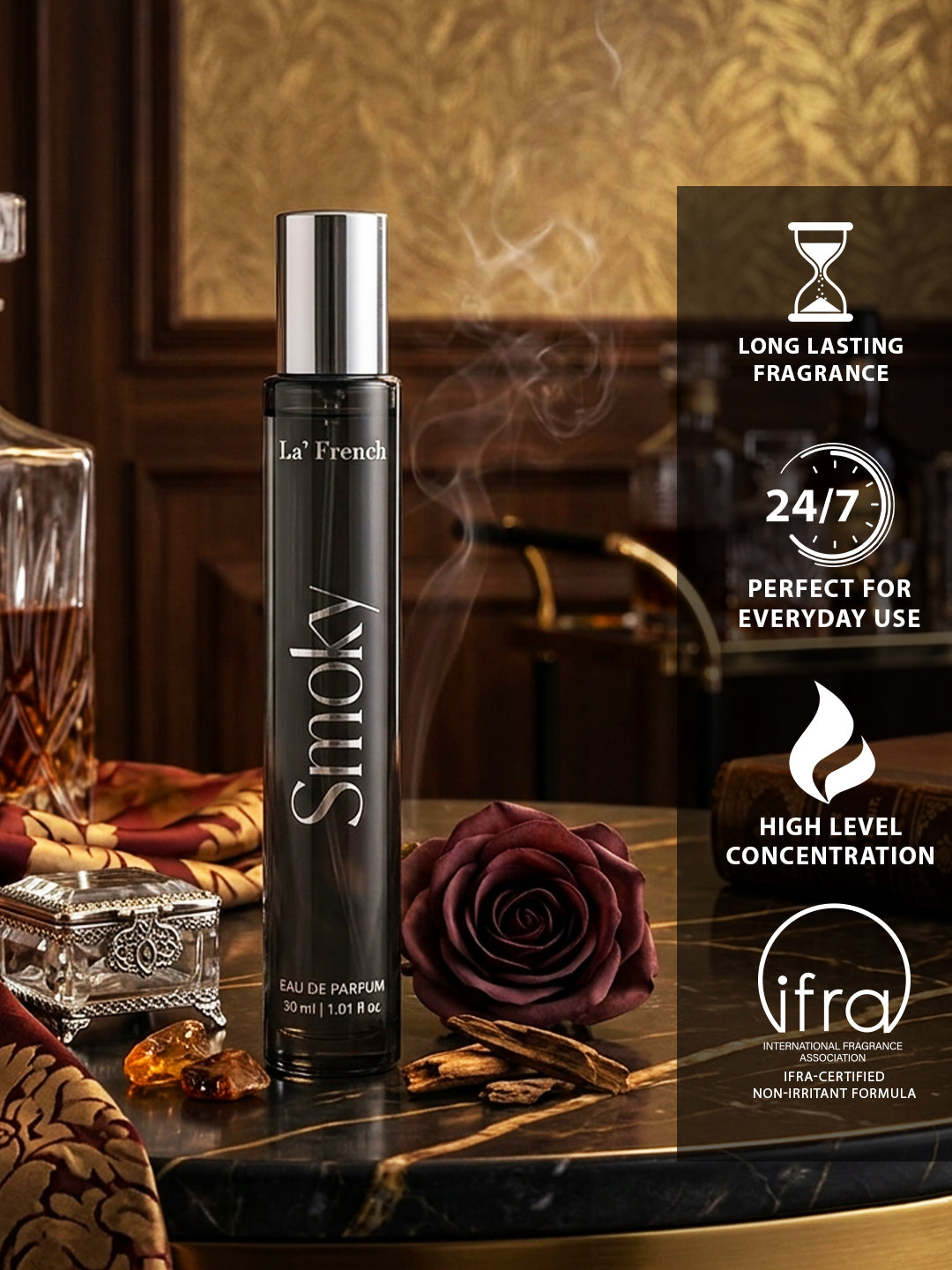 Smoky Perfume 30ml | Long Lasting Smoky Woody Spicy Fragrance for Men & Women | Premium Unisex Eau De Parfum | Dark & Intense Signature Scent