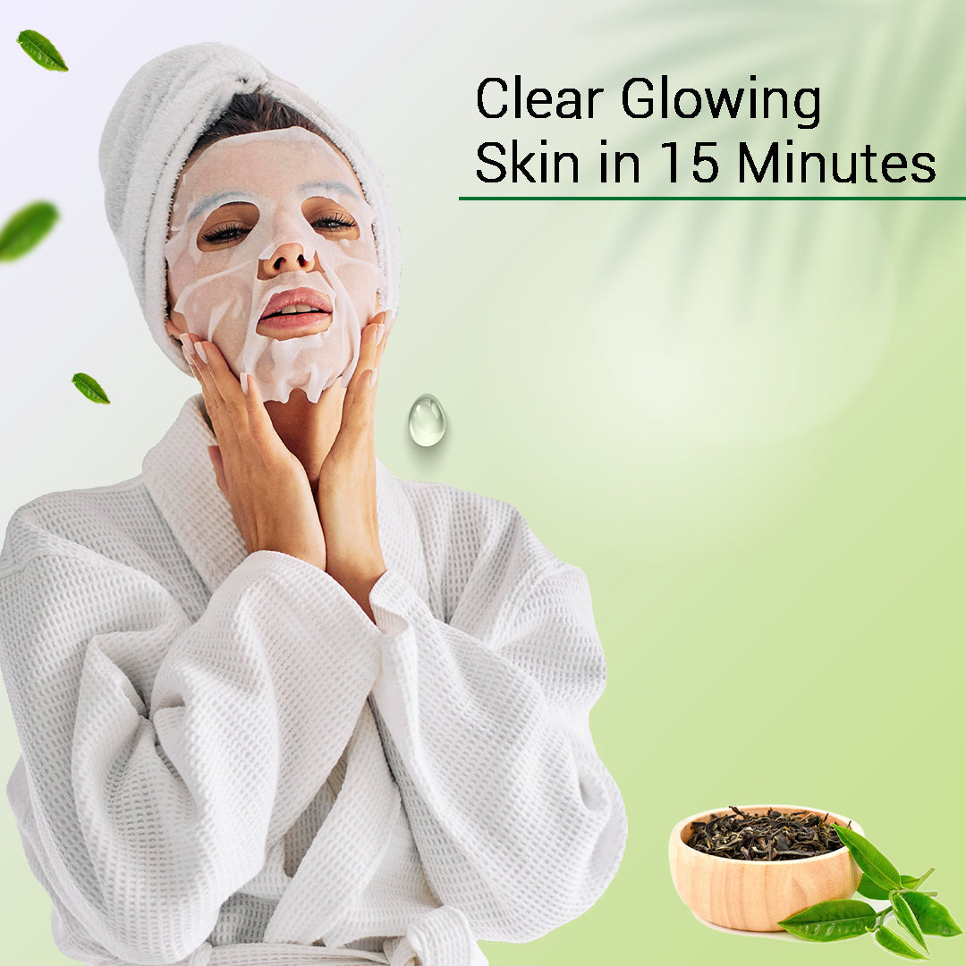Green Tea Facial Sheet Mask Pack of 3 | Oil Control, Detox & Refreshing Hydration Face Masks