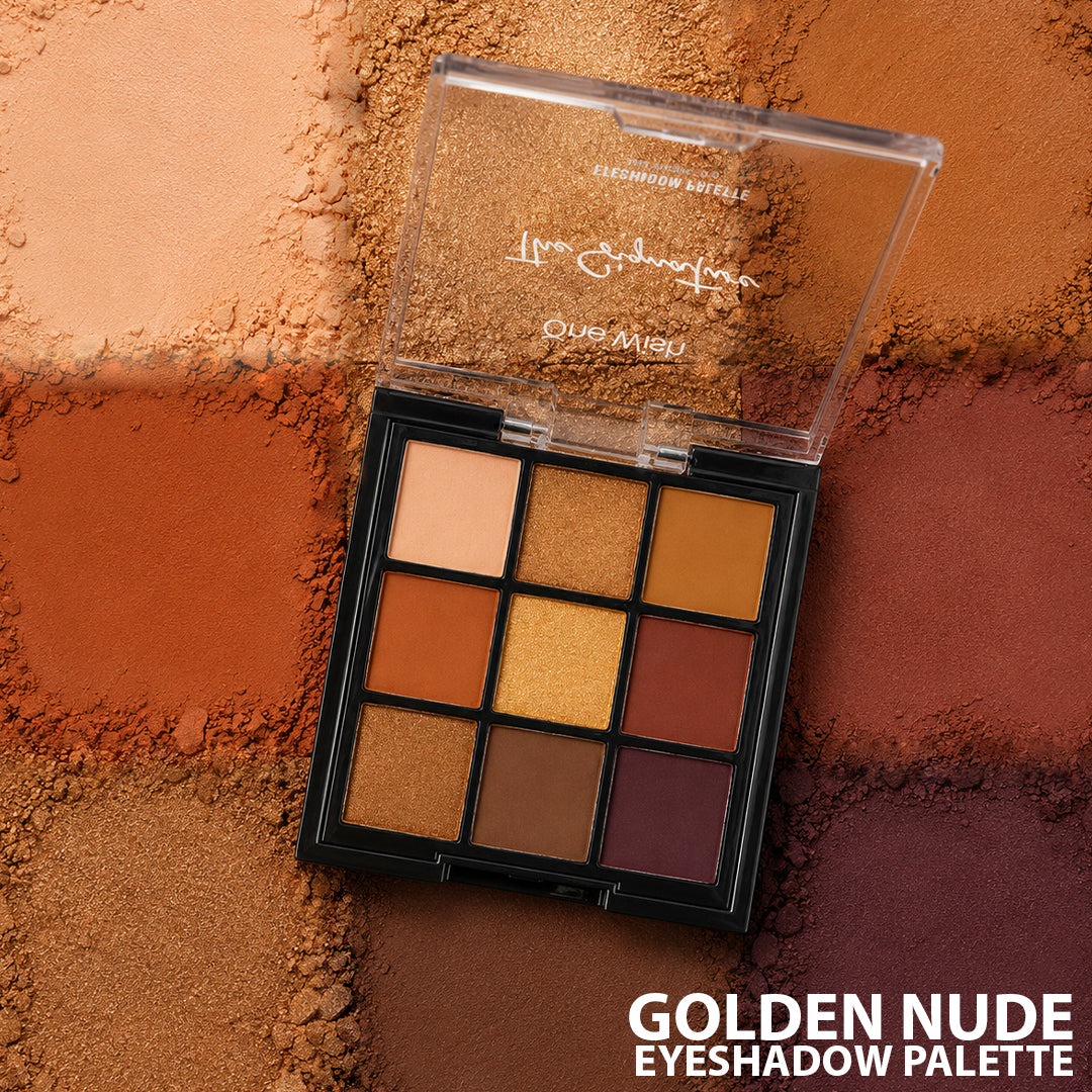 One Wish Golden Nude Eyeshadow Palette 9g | 9 in 1 Richly Pigmented Matte & Shimmer Nude Eye Colors | Smooth, Blending & Long-Wearing Eye Makeup Palette | Lightweight Formula | Compact Makeup Palette For Women