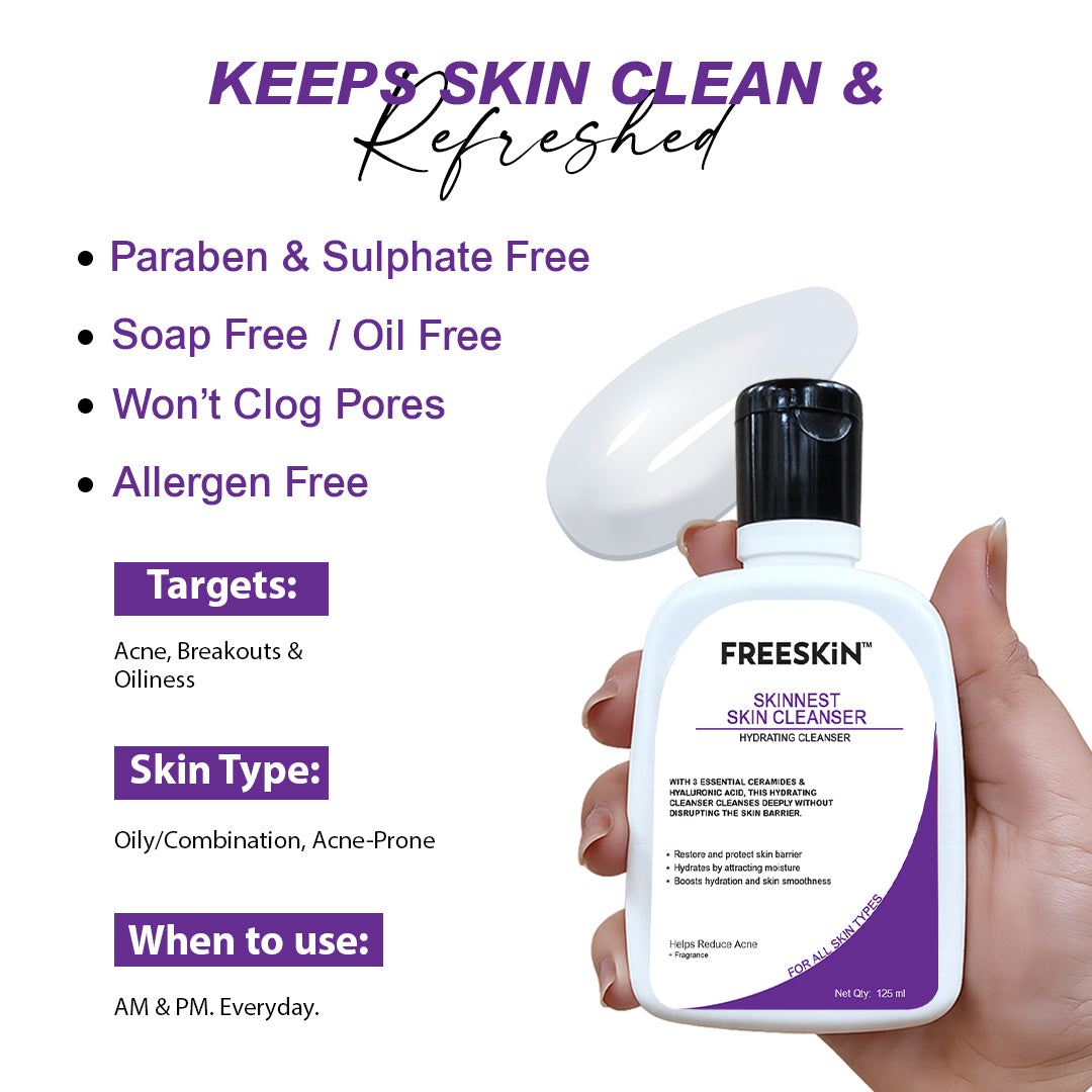 Skinnest Hydrating Cleanser 30ml | Ceramides & Hyaluronic Acid Face Cleanser | Barrier Repair Gentle Face Wash for Dry, Sensitive & Acne-Prone Skin