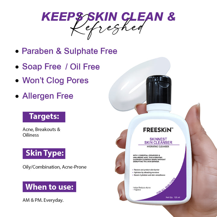 Skinnest Hydrating Cleanser 30ml | Ceramides & Hyaluronic Acid Face Cleanser | Barrier Repair Gentle Face Wash for Dry, Sensitive & Acne-Prone Skin