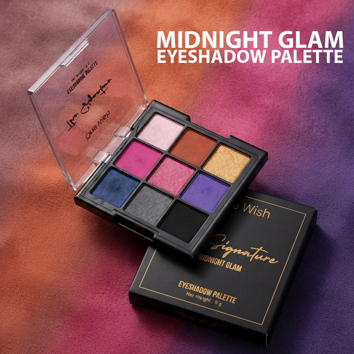 One Wish The Signature Midnight Glam Eyeshadow Palette - 9g / 9 in 1 High Pigment Matte & Shimmer Eyeshadow Palettes | Smooth & Blendable Eye Makeup Palette | Bold & Smokey Eye Makeup Palette for Women