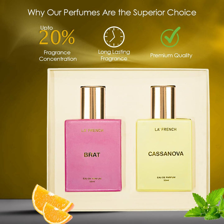 La French Unisex Perfume Gift Set Brat & Cassanova Gift Set Combo (2 x 50ml)