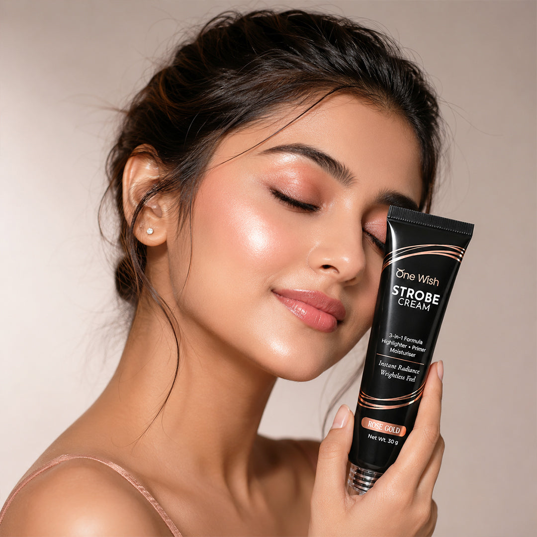 One Wish Strobe Cream Rose Gold, 30g | 3-in-1 Primer, Highlighter & Moisturizer | Illuminating Makeup Base for Instant Dewy Glow