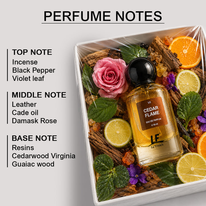 La French Cedar Flame Unisex Perfume 50ml | Long Lasting Premium Fragrance | Intense & Refreshing Scent | Eau de Parfum for Men & Women | Luxury Perfume for Daily Wear, Office, Parties