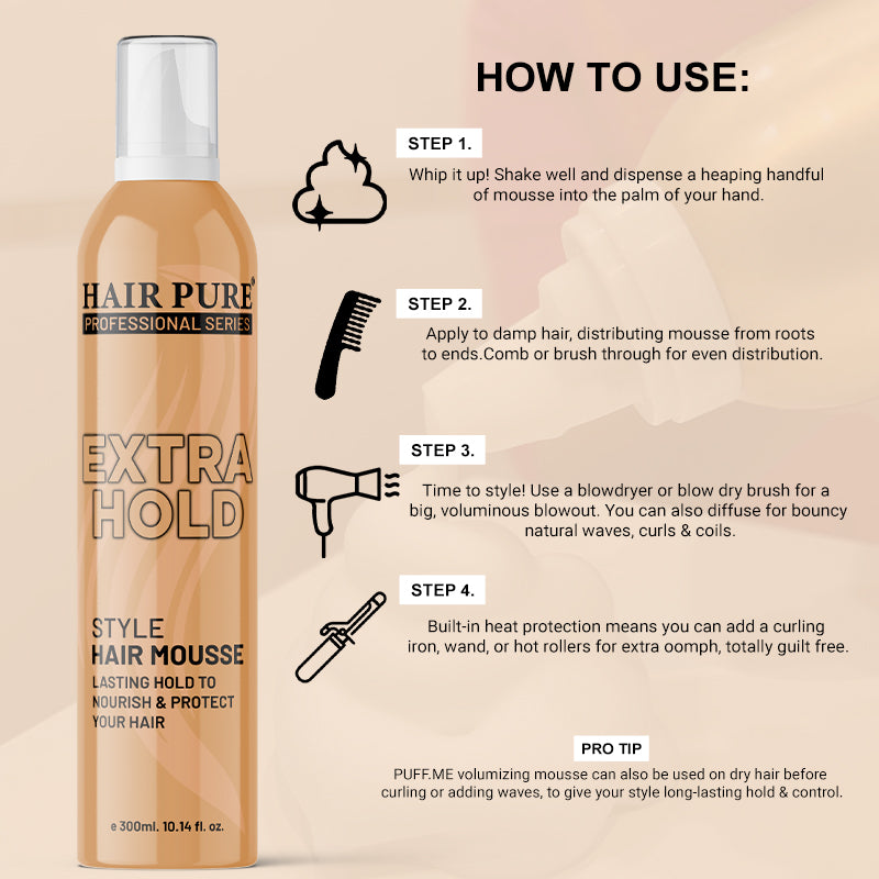 Extra Hold Hair Mousse 300ml – Long-Lasting Volume & Strong Styling Hold for All Hair Types