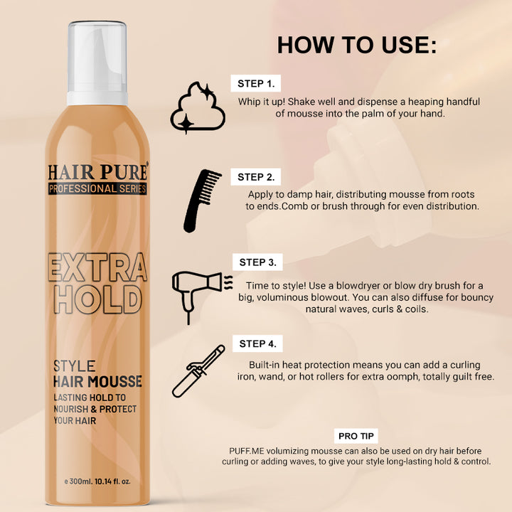 Extra Hold Hair Mousse 300ml – Long-Lasting Volume & Strong Styling Hold for All Hair Types