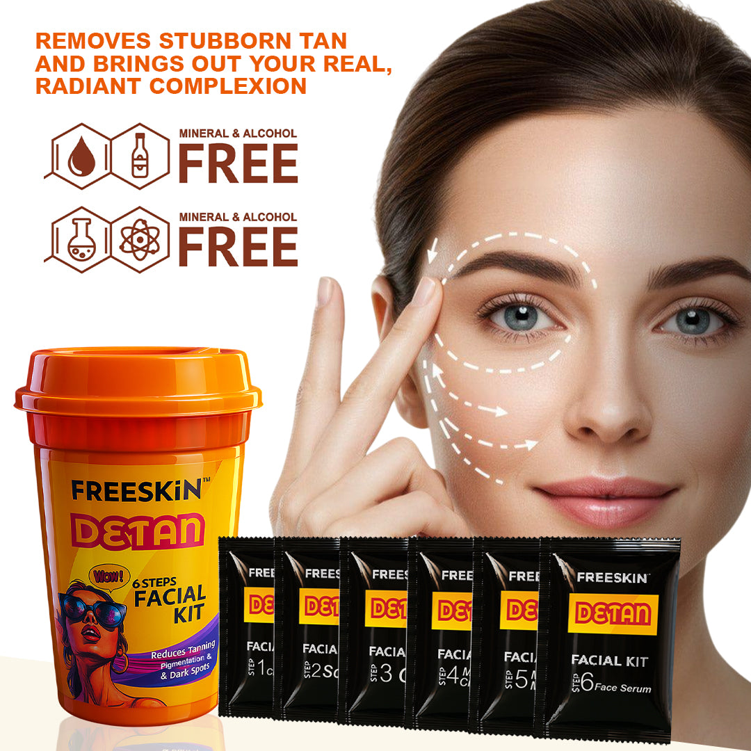 De-tan Facial Kit 60g | 6-Step De-Tan Brightening Facial Kit | Tan Removal, Pigmentation & Glow Skin Treatment for Even Skin Tone