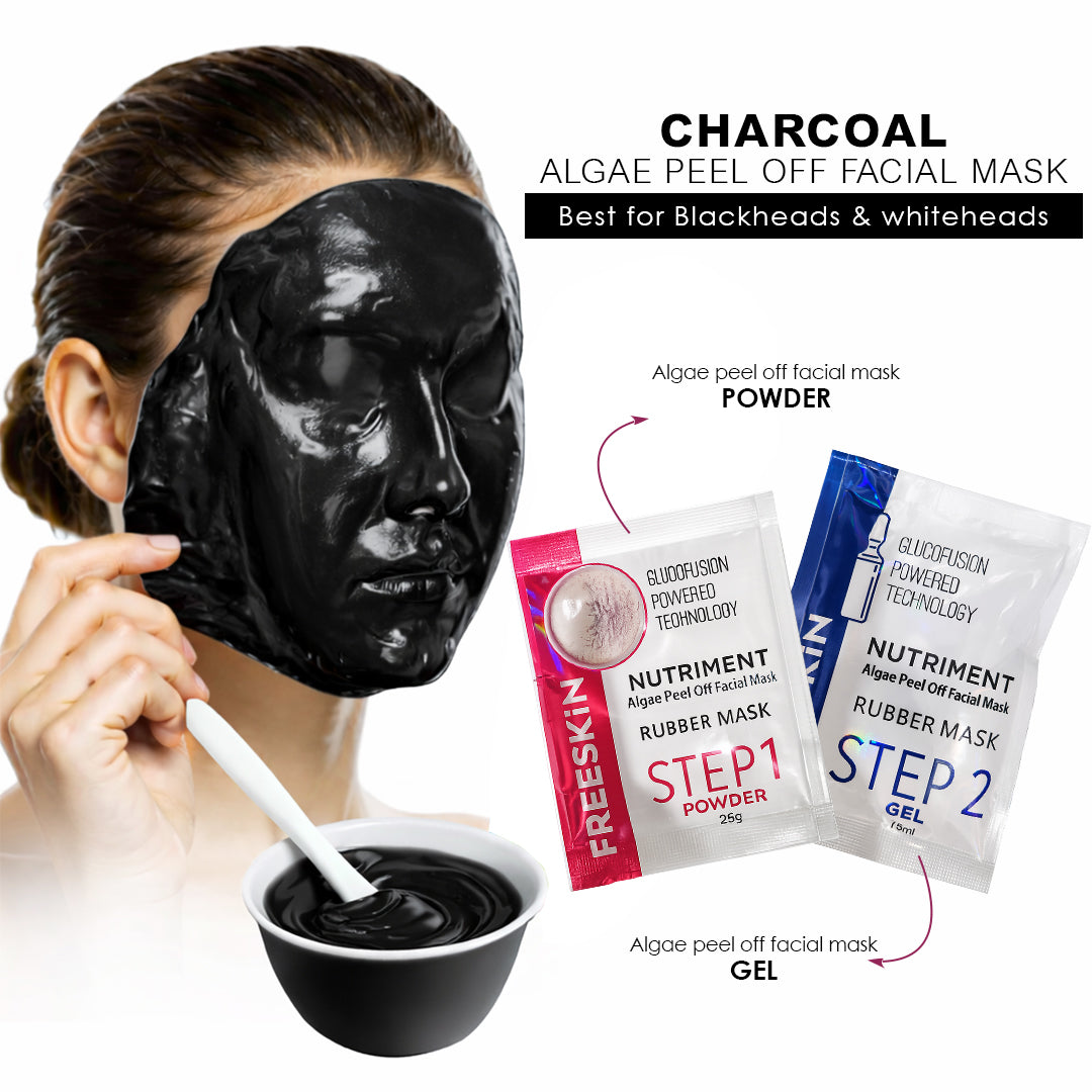 Charcoal Algae Peel Off Mask Powder + Gel (25g + 75ml) | Deep Detox Face Mask | Blackhead Removal, Oil Control & Pore Cleansing Treatment