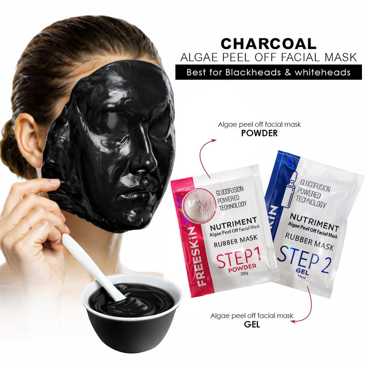 Charcoal Algae Peel Off Mask Powder + Gel (25g + 75ml) | Deep Detox Face Mask | Blackhead Removal, Oil Control & Pore Cleansing Treatment