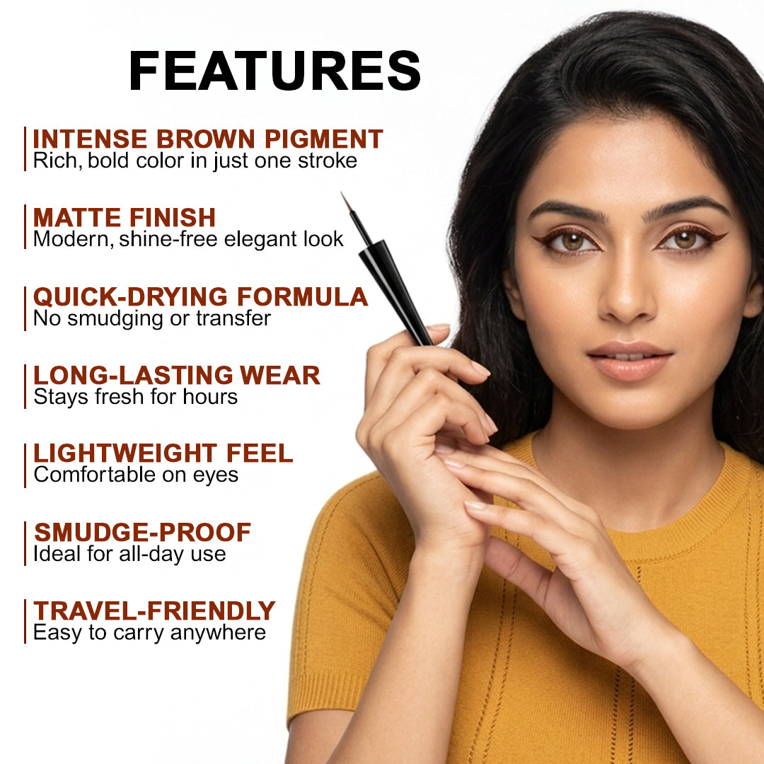 Matte Liquid Eyeliner 3.5ml – Matte Brown, Smudge-Proof & Long-Lasting