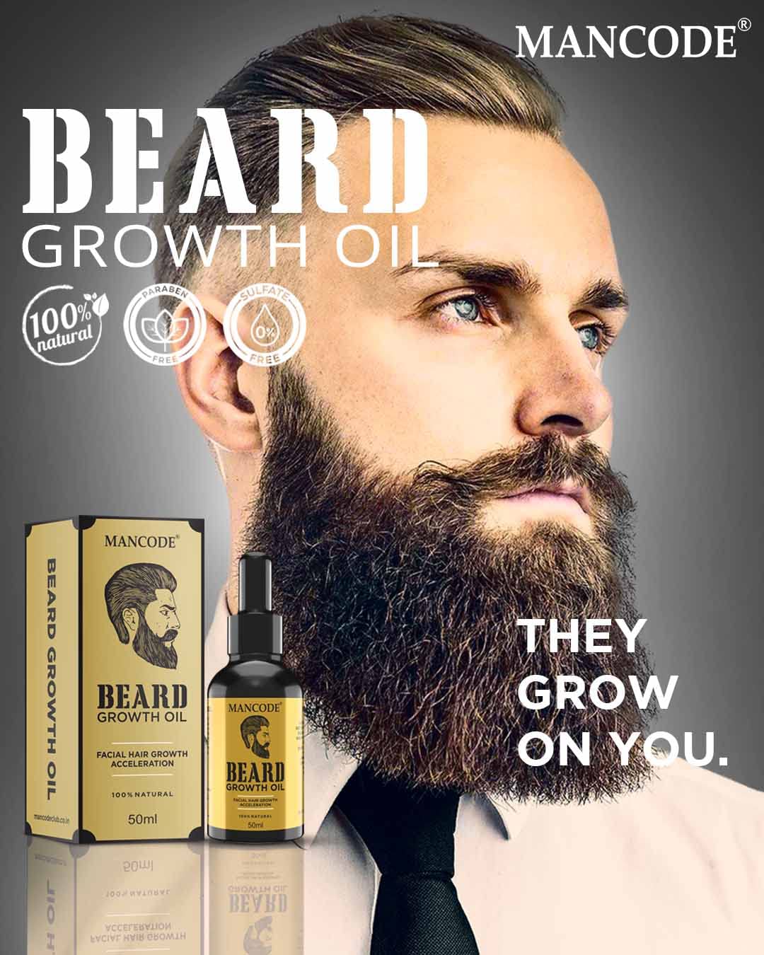 Beard Growth Oil Accelerator 50ml | Fast Beard Growth Oil for Men | Thicker Fuller Beard & Patchy Beard Solution | Non-Greasy Nourishing Beard Oil