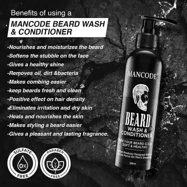 Beard Wash & Conditioner 200ml | 2-in-1 Beard Cleanser for Men | Softens, Hydrates & Reduces Itch | Natural Beard Care with Aloe Vera & Vitamin C