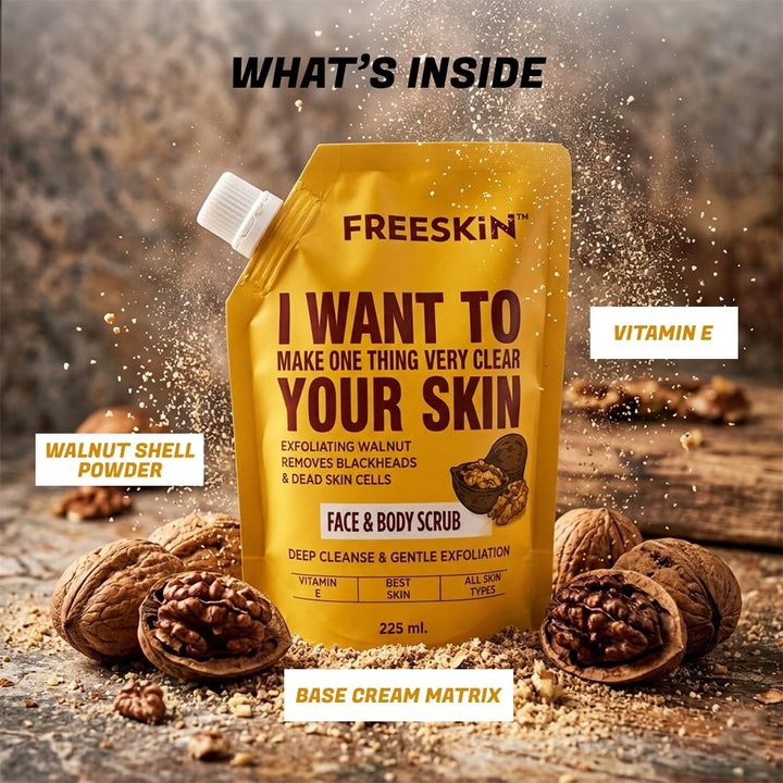 Walnut Face & Body Scrub 225ml | Exfoliating Scrub with Vitamin E for Deep Cleansing, Blackhead Removal & Glowing Skin