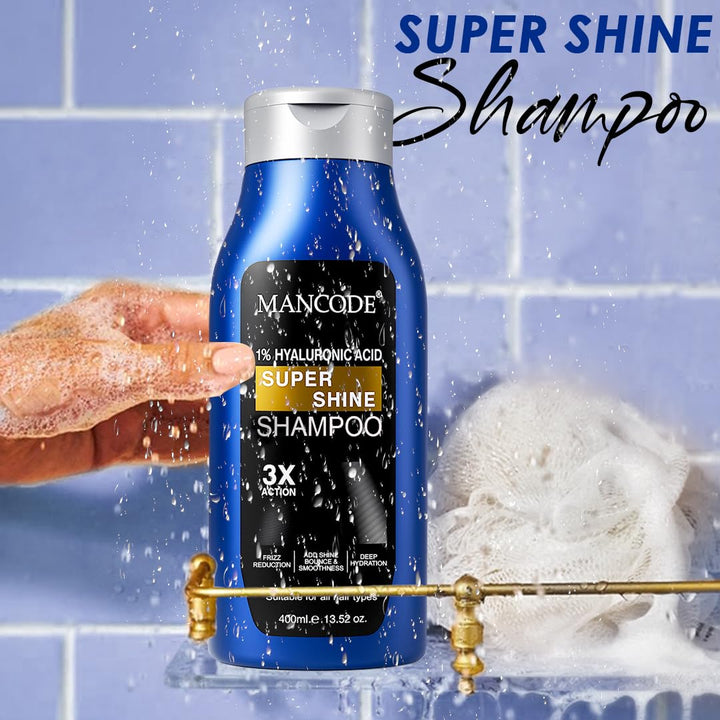 Super Shine Shampoo (400ml) | 1% Hyaluronic Acid Hydrating Shampoo for Men – Shine, Strength & Repair for Dull Hair