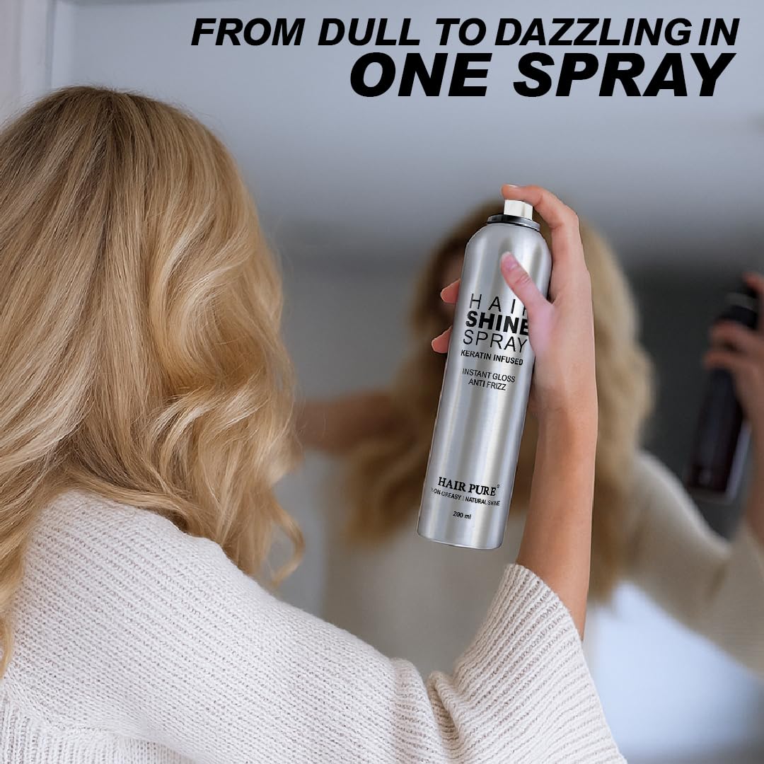 Hair Shine Spray Keratin Infused 200ml | Instant Gloss & Anti-Frizz Hair Spray | Non-Greasy Natural Shine Finish | Smooth & Silky Hair Styling Spray – 200 ml