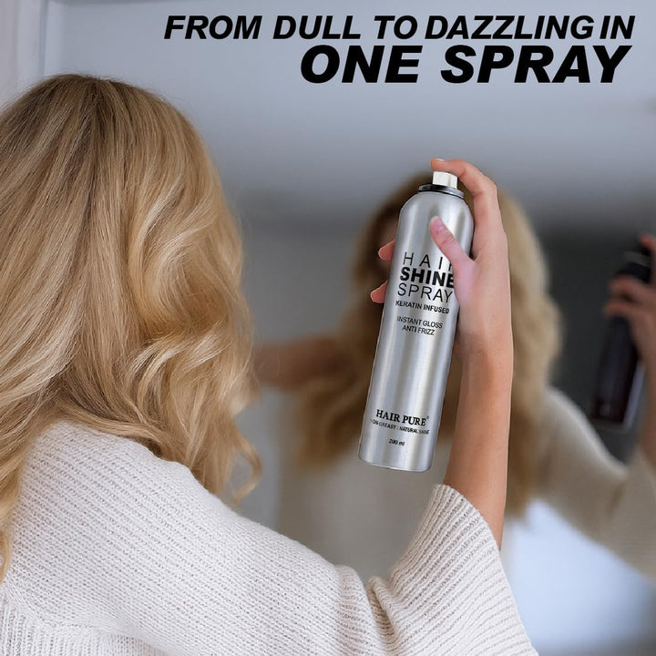 Hair Shine Spray Keratin Infused 200ml | Instant Gloss & Anti-Frizz Hair Spray | Non-Greasy Natural Shine Finish | Smooth & Silky Hair Styling Spray – 200 ml