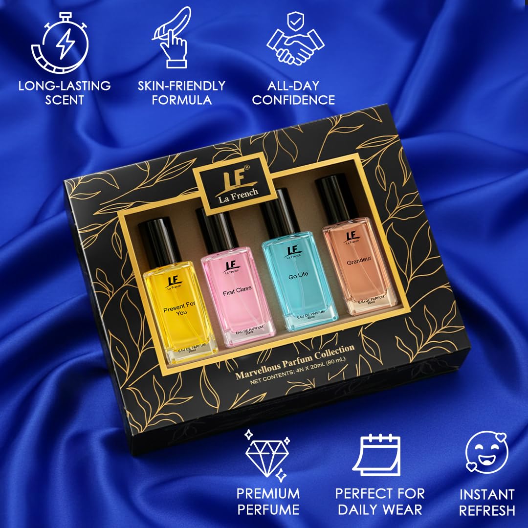 Marvellous Perfume Collection Gift Set – 4 × 20ml (80ml) | Long-Lasting Unisex Fragrance Set | Premium Perfumes for Men & Women | Ideal Gift for All Occasions
