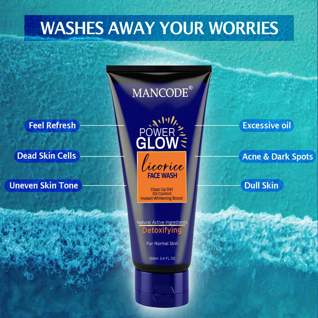 Power Glow Licorice Face Wash 100ml for Men | Instant Brightening & Oil Control Face Wash | Deep Cleansing Cleanser for All Skin Types