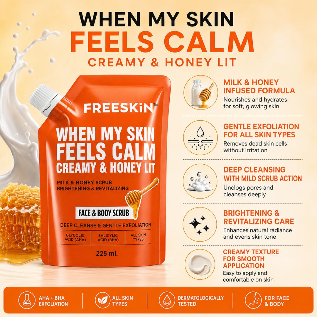 Milk & Honey Face & Body Scrub 225ml |Glycolic Acid & Salicylic Acid