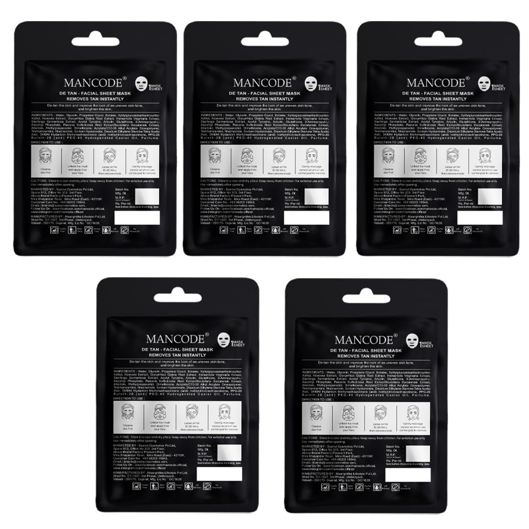 De Tan Facial Sheet Mask 25ml Combo Pack of 5 | Instant Tan Removal