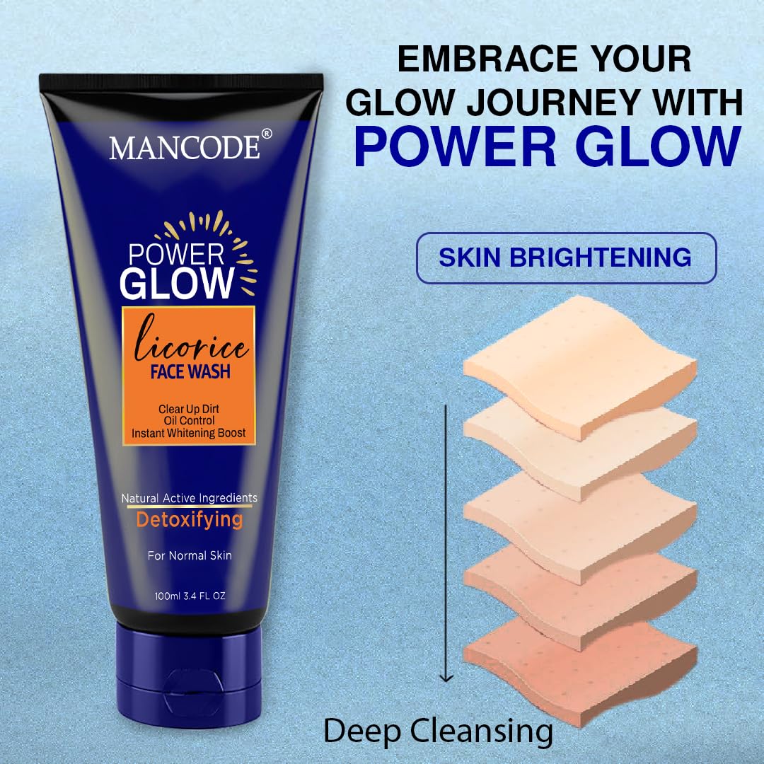 Power Glow Licorice Face Wash 100ml for Men | Instant Brightening & Oil Control Face Wash | Deep Cleansing Cleanser for All Skin Types