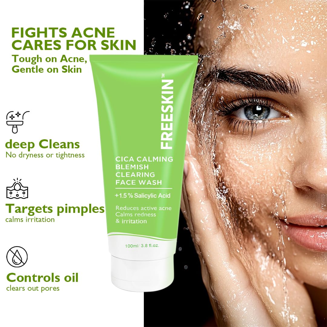 CICA Calming Blemish Clearing Face Wash 100ml | 1.5% Salicylic Acid Cleanser | Anti-Acne Face Wash for Oil Control, Blackhead Removal & Clear Skin