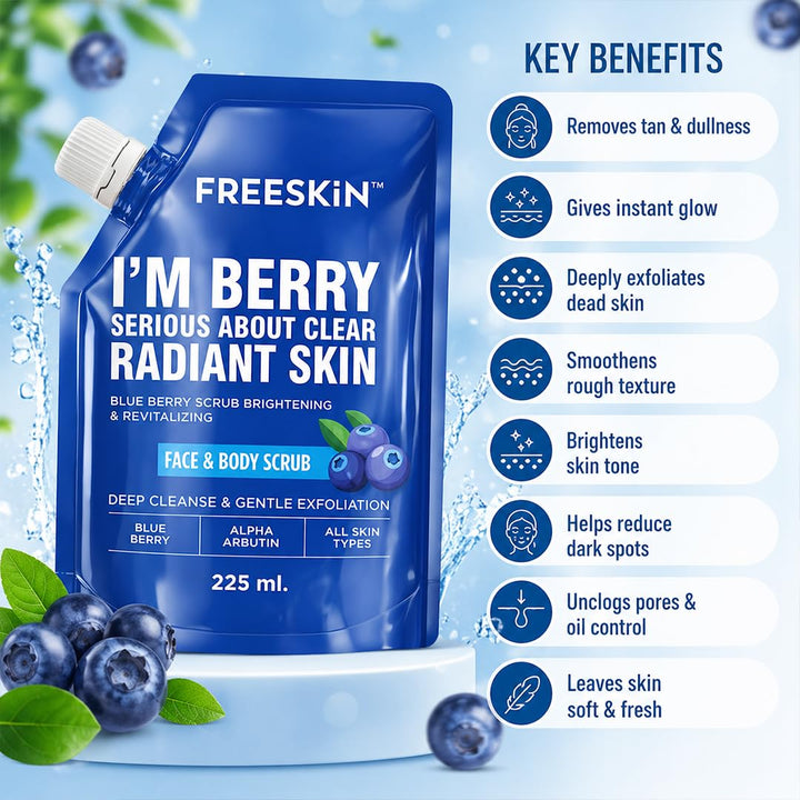 Blueberry Face & Body Scrub 225ml | Antioxidant-Rich Exfoliating Scrub for Glowing & Smooth Skin