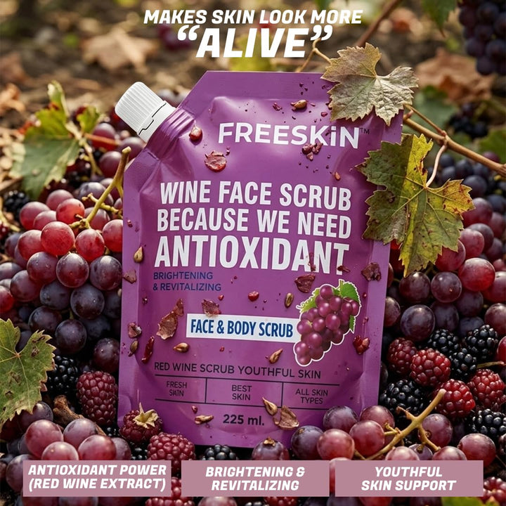 Red Wine Face & Body Scrub 225ml | Antioxidant-Rich Exfoliating Scrub| Glowing & Radiant Skin