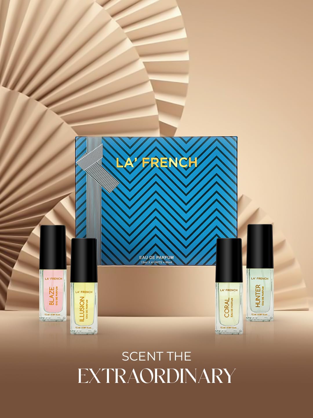 Perfume Gift Set for Men & Women 4x15ml | Coral Blaze Illusion Hunter | Long Lasting Mini Eau De Parfum Set | Luxury Unisex Fragrance Gift Pack