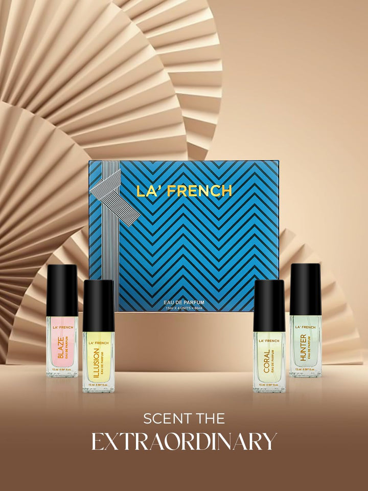 Perfume Gift Set for Men & Women 4x15ml | Coral Blaze Illusion Hunter | Long Lasting Mini Eau De Parfum Set | Luxury Unisex Fragrance Gift Pack
