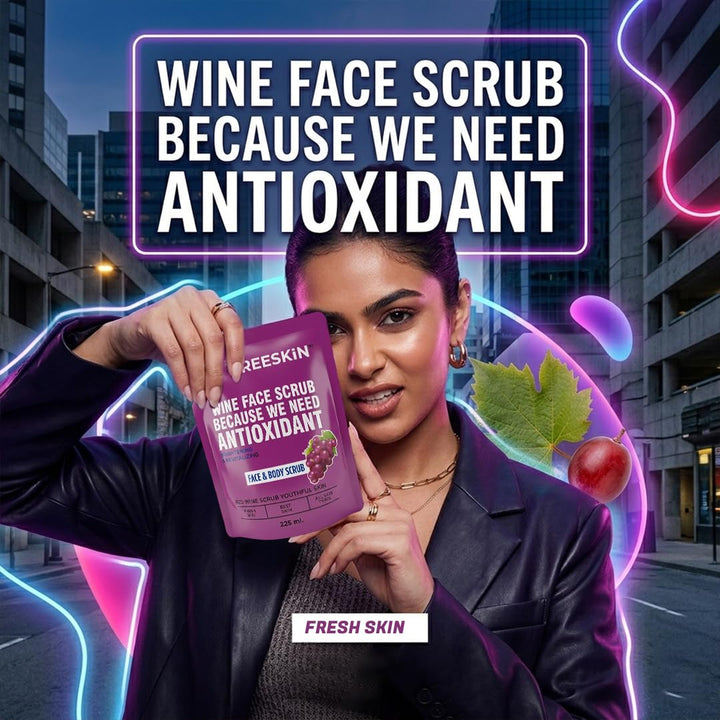 Red Wine Face & Body Scrub 225ml | Antioxidant-Rich Exfoliating Scrub| Glowing & Radiant Skin
