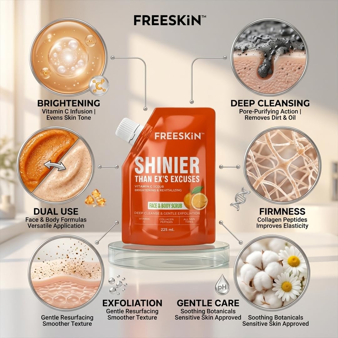 Vitamin C Face & Body Scrub 225ml | Brightening & Tan Removal Exfoliating Scrub