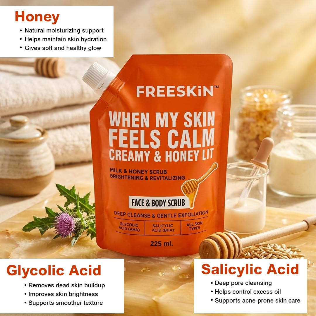 Milk & Honey Face & Body Scrub 225ml |Glycolic Acid & Salicylic Acid