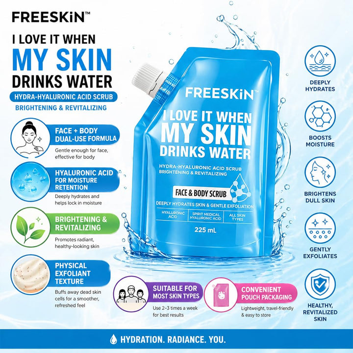 Hydra Hyaluronic Face & Body Scrub 225ml | Deep Hydration Exfoliating Scrub