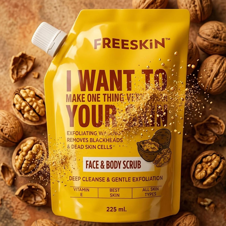 Walnut Face & Body Scrub 225ml | Exfoliating Scrub with Vitamin E for Deep Cleansing, Blackhead Removal & Glowing Skin